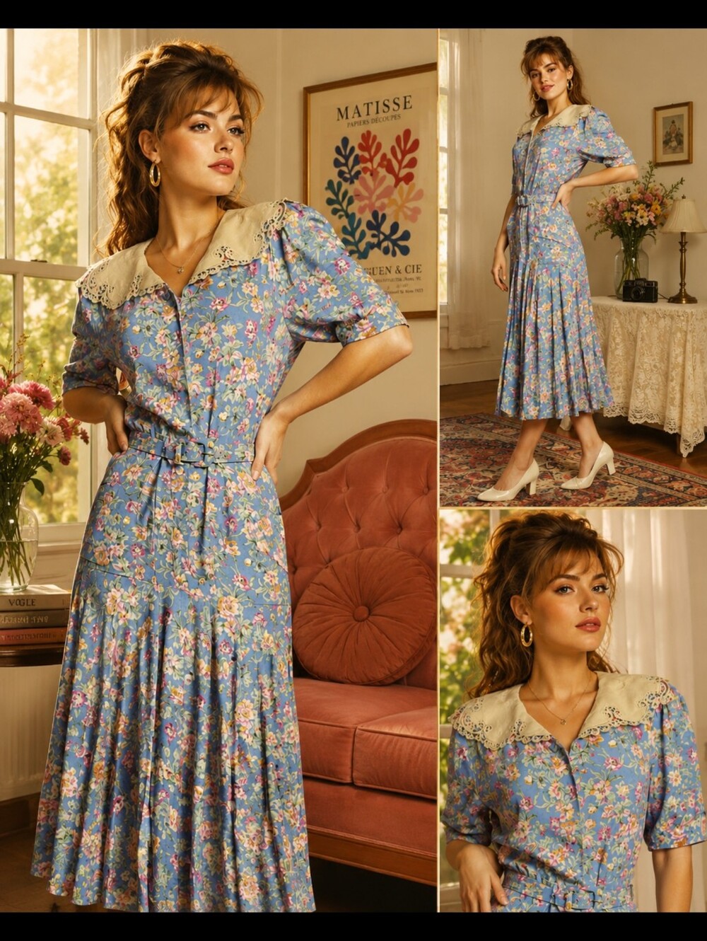 Nancy Johnson Romantic Boho Peasant Floral Sz 8 Women's Belted Dress NWT #CB7